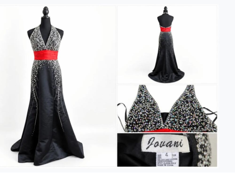 Jovani Black & Red Beaded Formal Gown – Size 4 Pre Loved